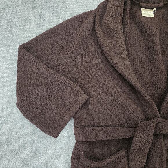 Kashwere Robe Mens XL Brown Shawl Collar Belted Plush Microfiber Bathrobe Pocket - Picture 5 of 11